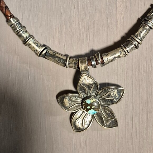 Amanda Brittin Leather cord and SS Necklace.  17 Inches. - Picture 2 of 9